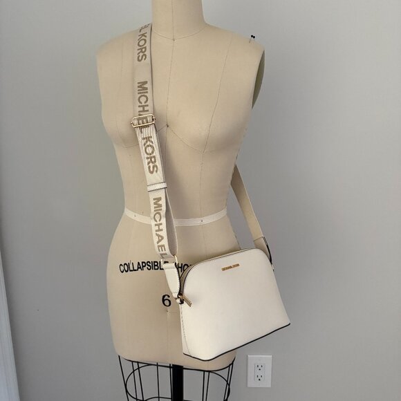 Michael Kors Handbags - Michael Kors Cindy Dome Crossbody Saffiano Leather Cream Adjustable Logo Strap